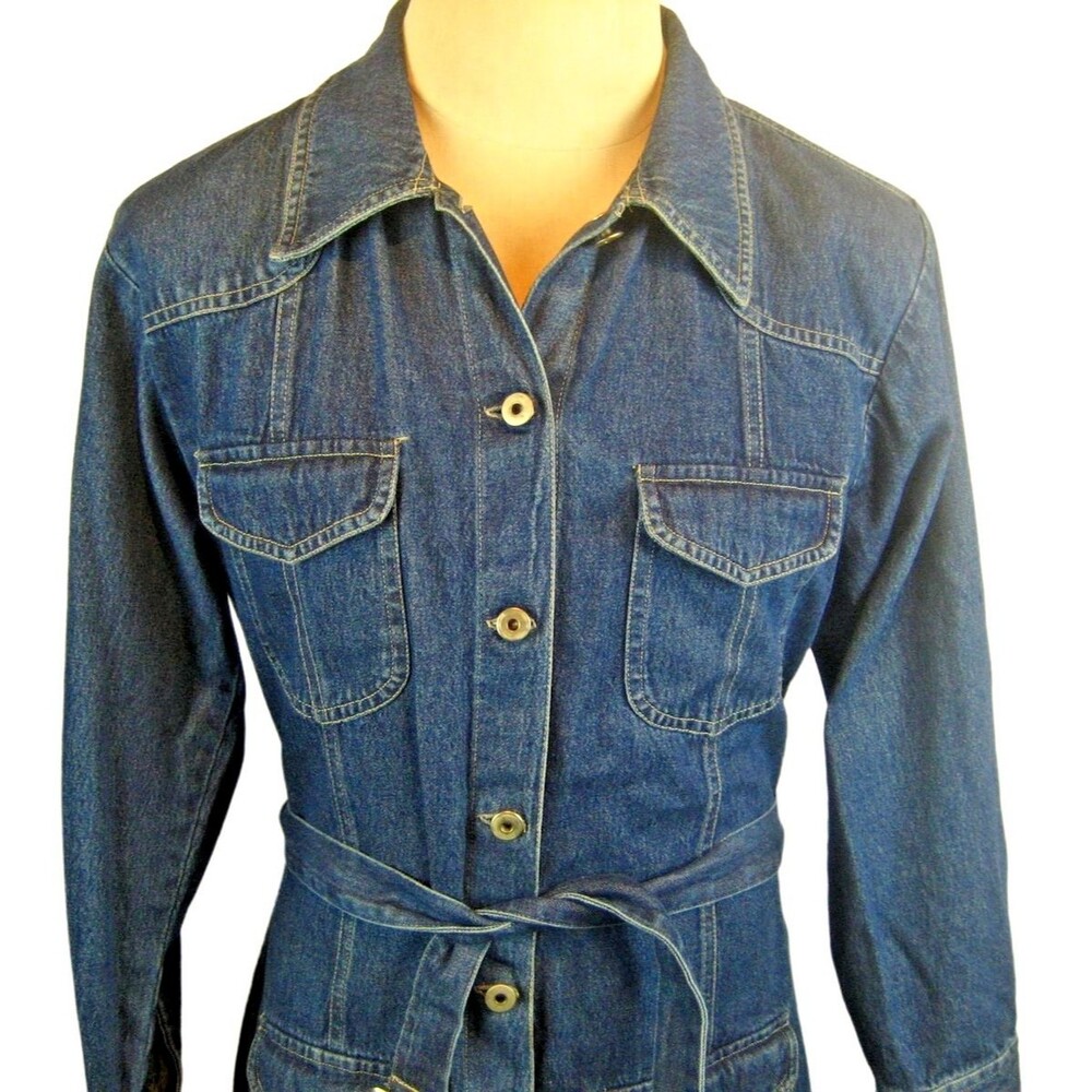 Womens Life Style Blue Cotton Denim Chore/Barn Jacket w Sash sz M